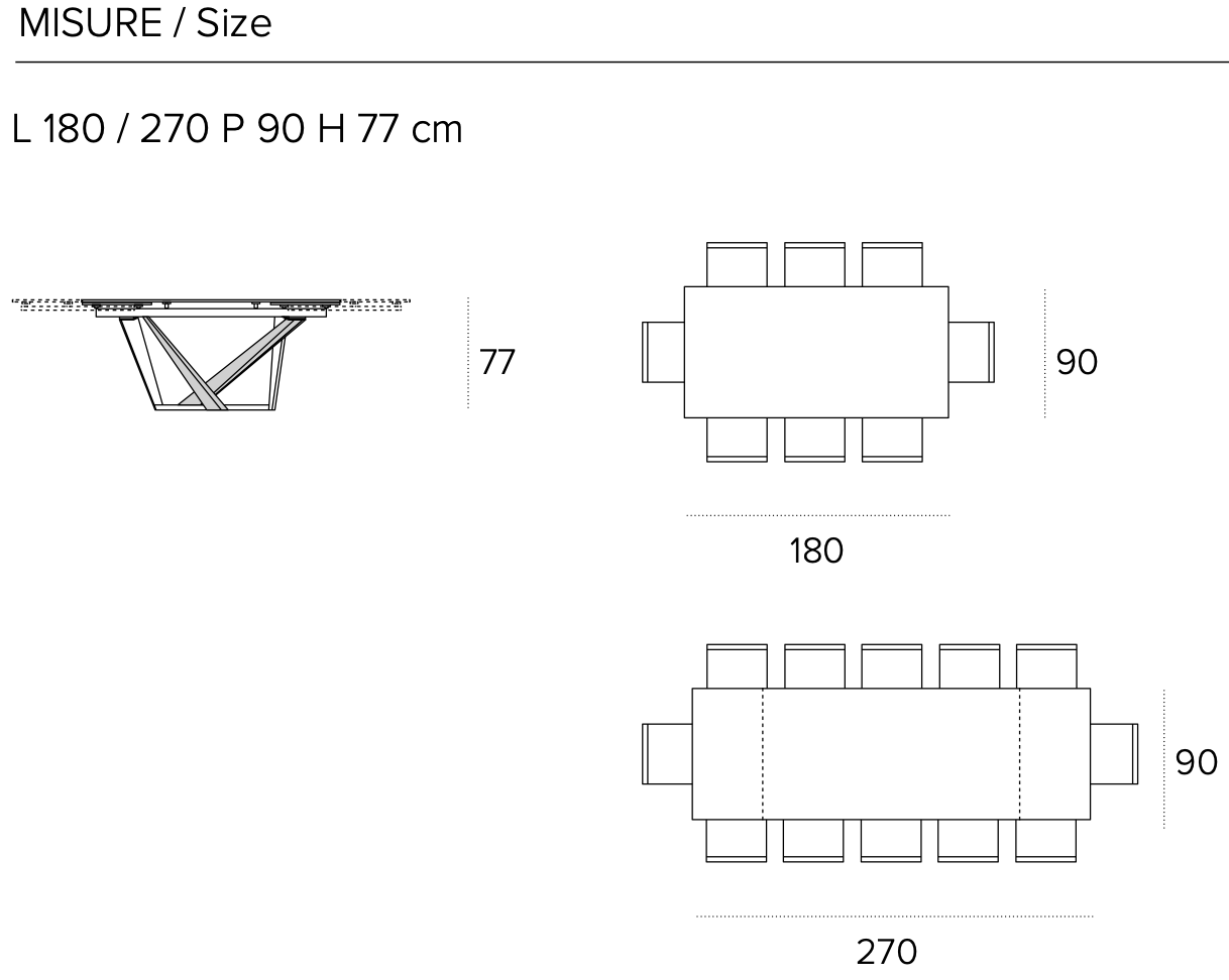 Размеры стола Target point Priamo 180/270, TA1A1